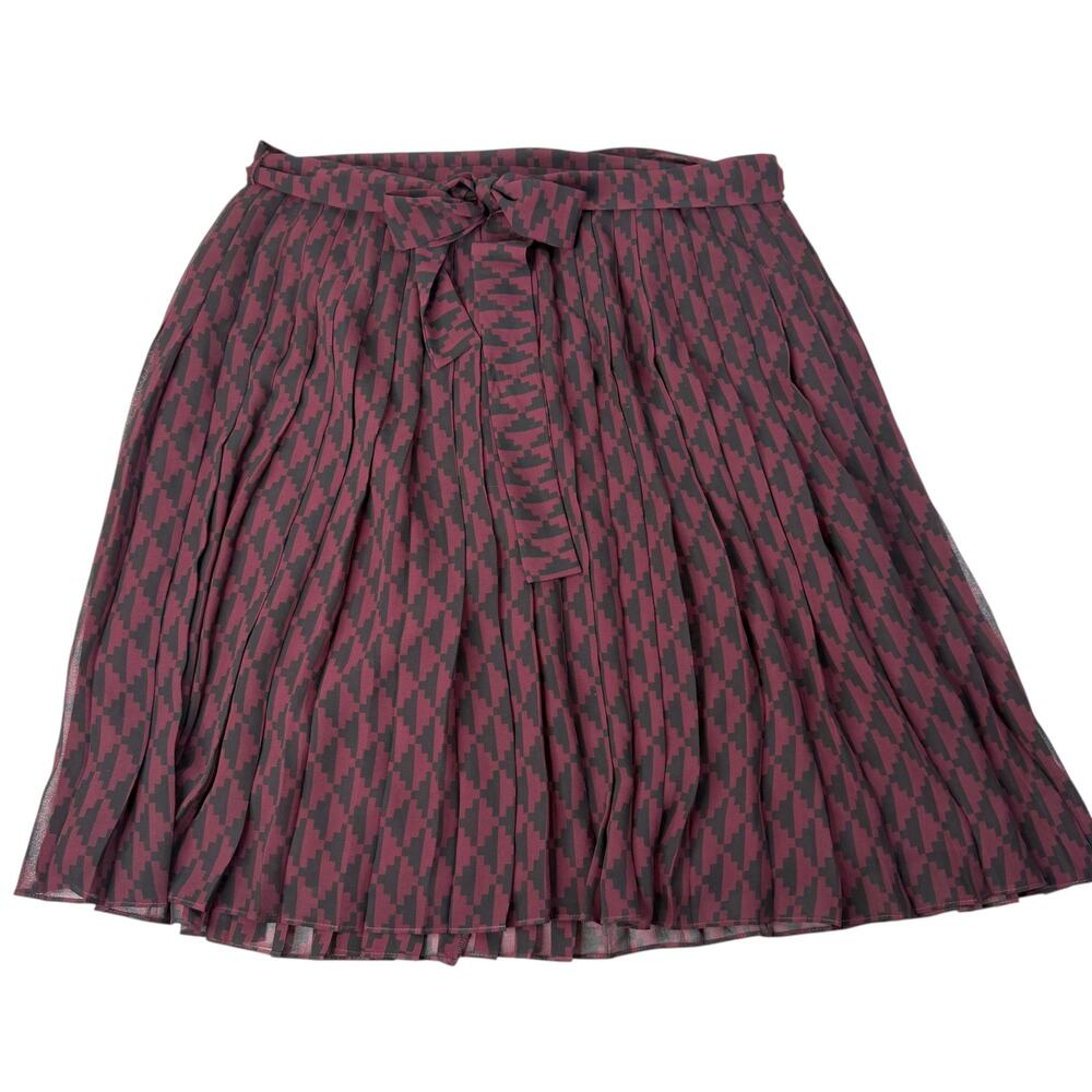 Ann Taylor Burgundy Black Pleated Tie Waist Lined Skirt Size 8